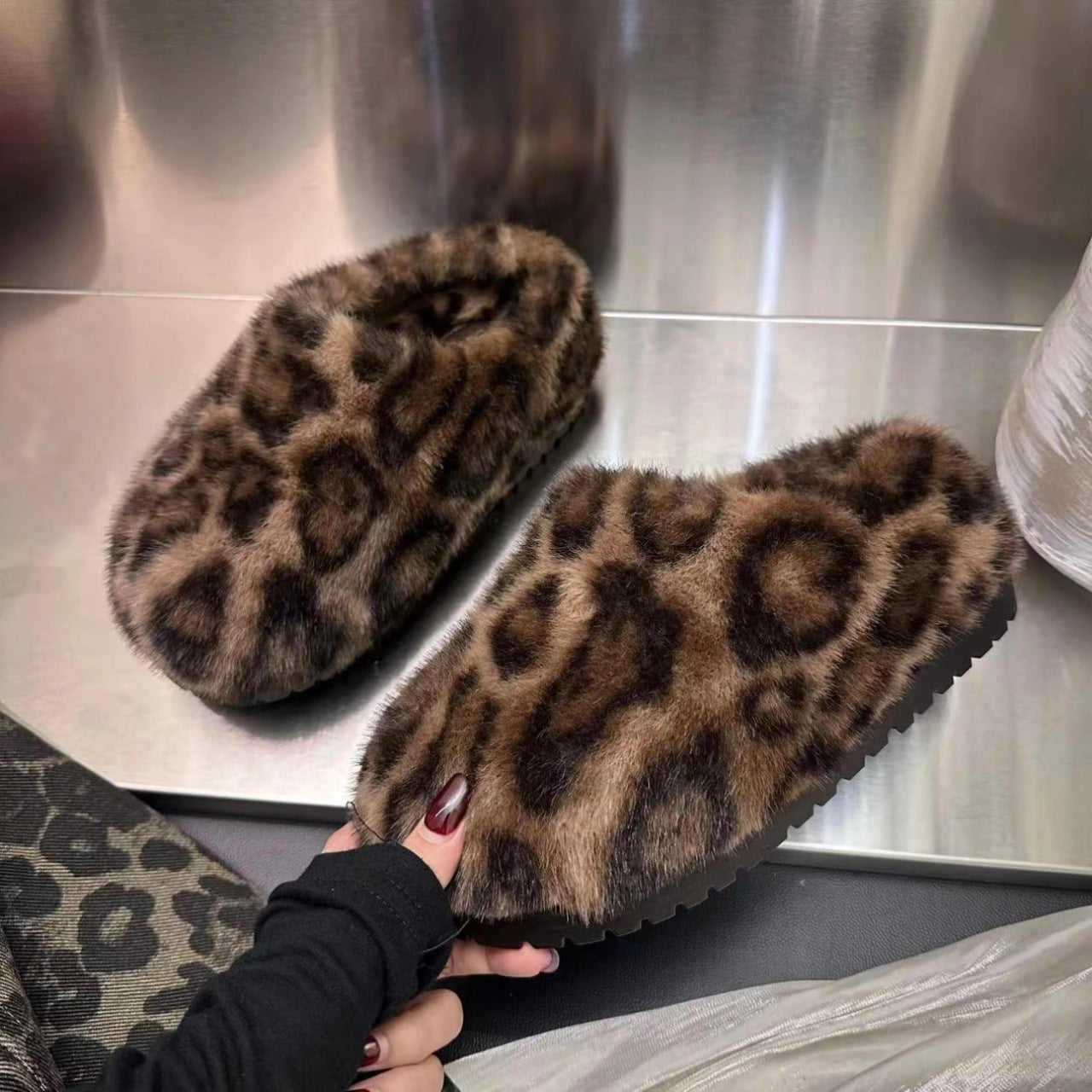 Retro-Plattform-Baumwollschuhe mit Fleecefutter für Damen, dick