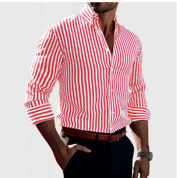 Camisa de manga larga estampada Ins para hombre, moda casual, con solapa y botones, prenda superior