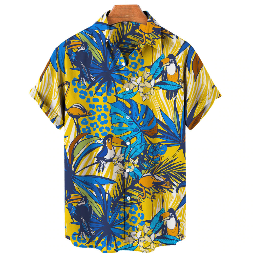 Camisa hawaiana estampada informal de verano para hombre para vacaciones junto al mar