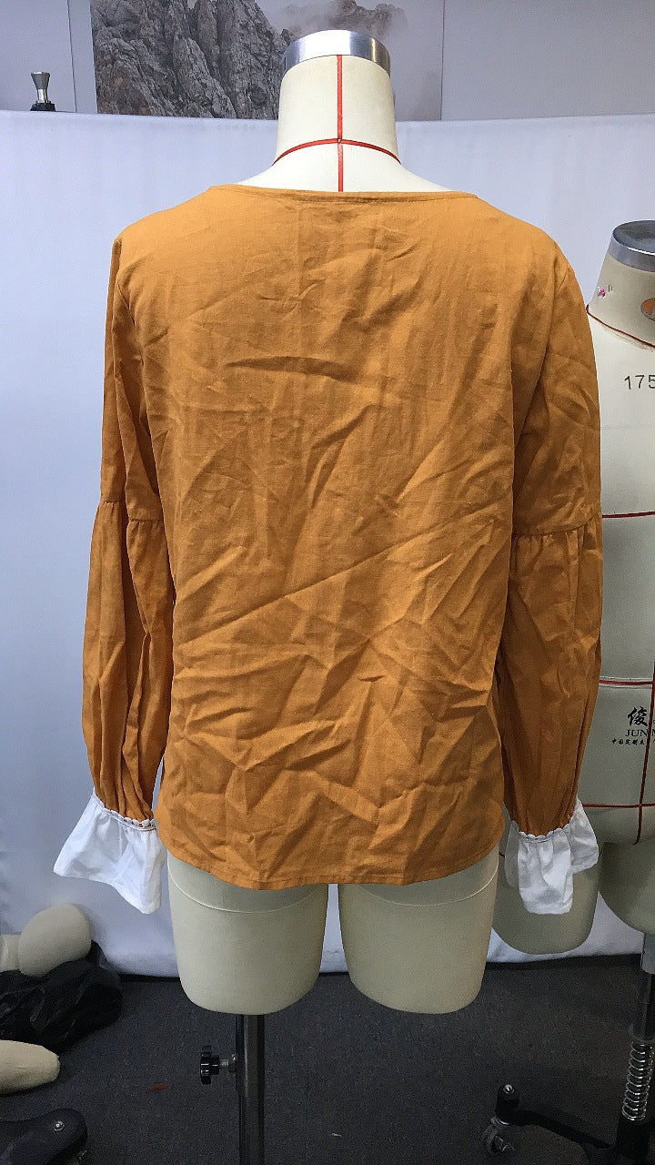 Boheemi Yksivärinen Tilkkuinen Kukkakuosinen V-Kaula-Aukkoinen T-Paita