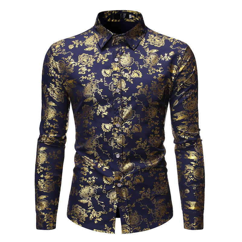 Camisa de solapa estampada con efecto metalizado para hombre