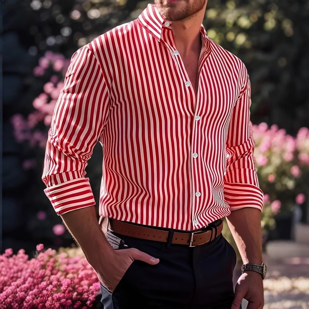 Camisa de manga larga estampada Ins para hombre, moda casual, con solapa y botones, prenda superior