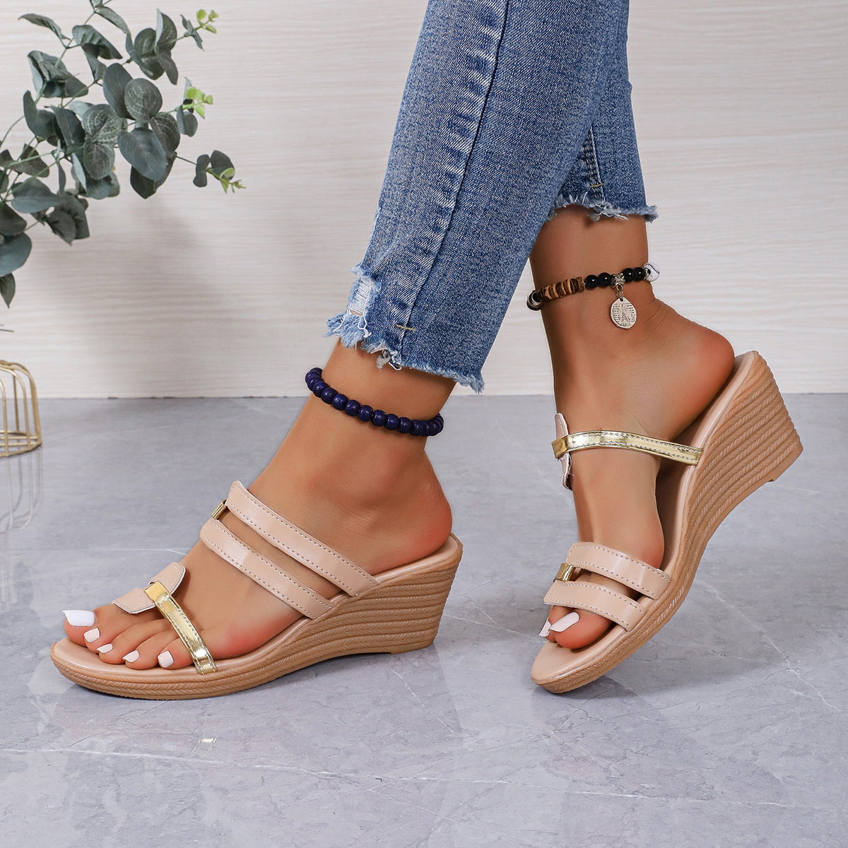 Chanclas de cuña y plataforma de moda casual de verano para mujer