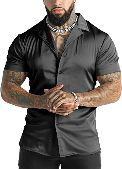Camisa casual de manga corta para hombre, estilo disco
