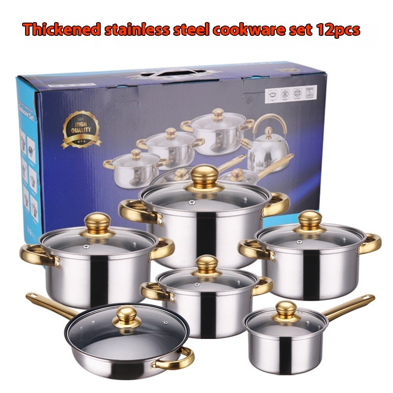 Stainless Steel Gold Handle Pot Set Non-stick Pan Stainless Pots Suit