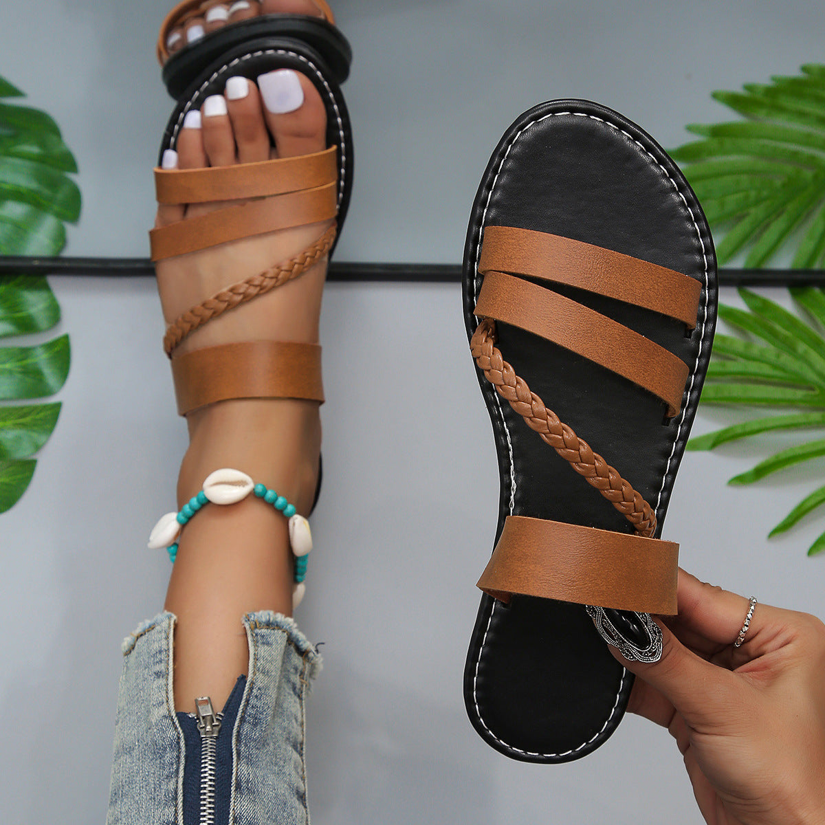 Sandalias planas cómodas de moda de verano para mujer talla grande