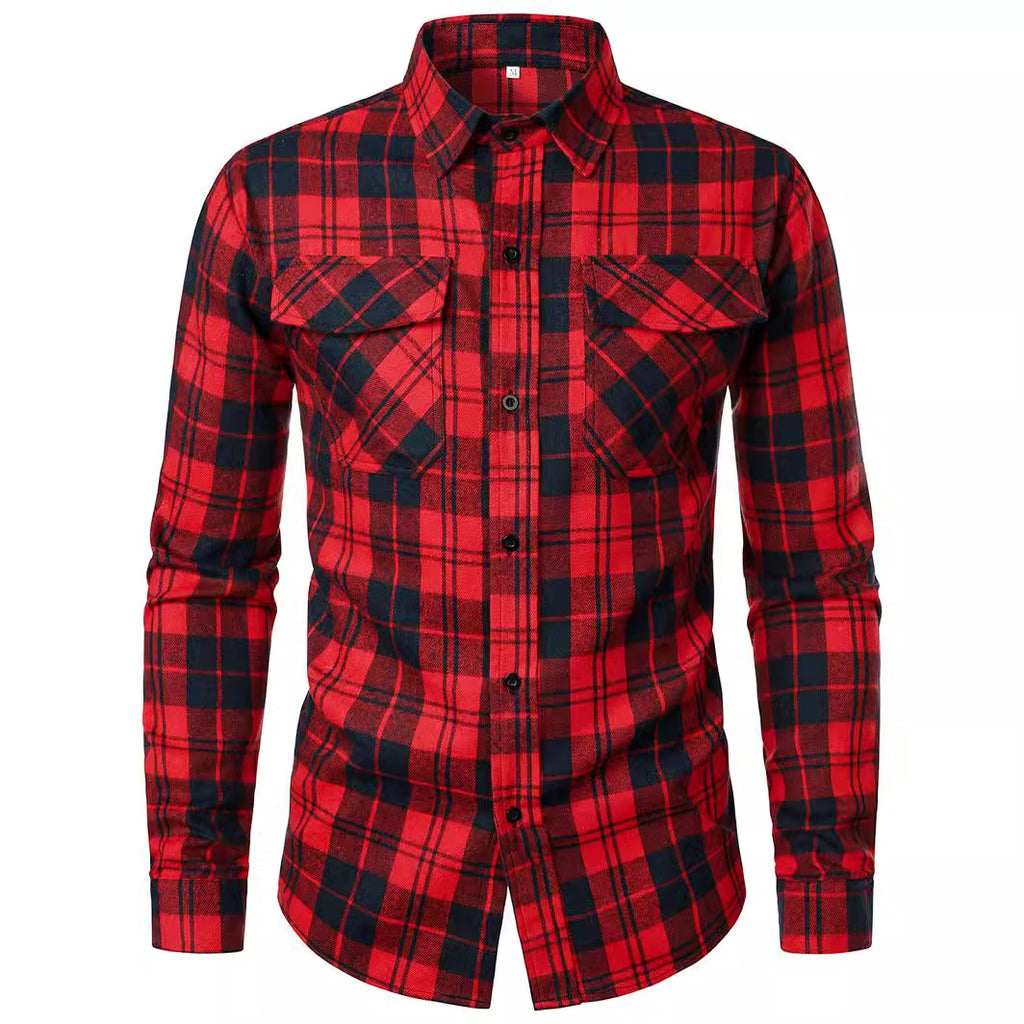 Camisa Fashion de Manga Longa com Gola Lapela e Xadrez
