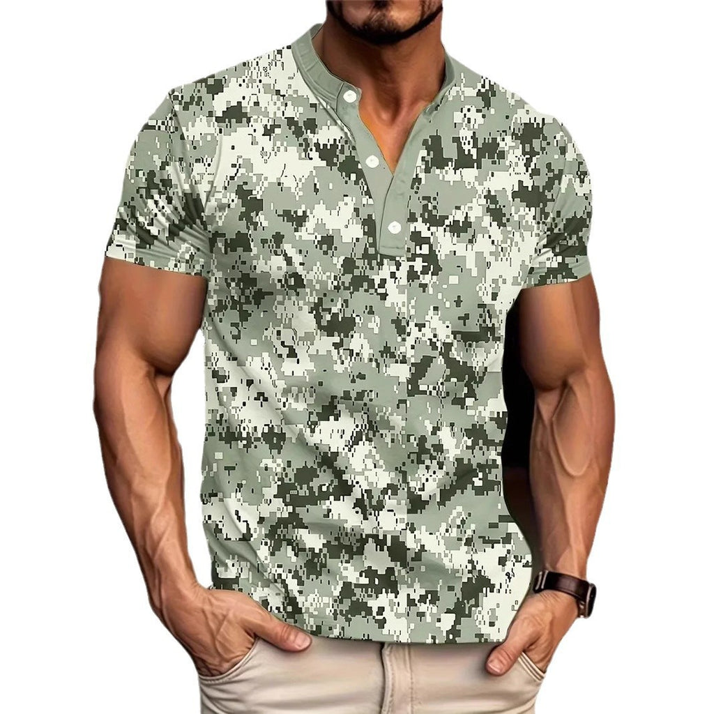 Camisa casual de manga corta para hombre con estampado de camuflaje 3D