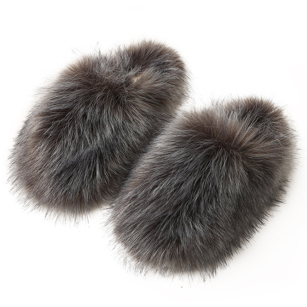 Europäische und amerikanische flauschige Damen-Hausschuhe für Herbst und Winter, warm, mit Fleece-Futter, Kunstfell