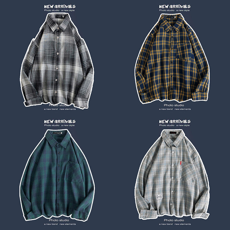 Abrigo retro de cuadros para hombre, holgado y de moda