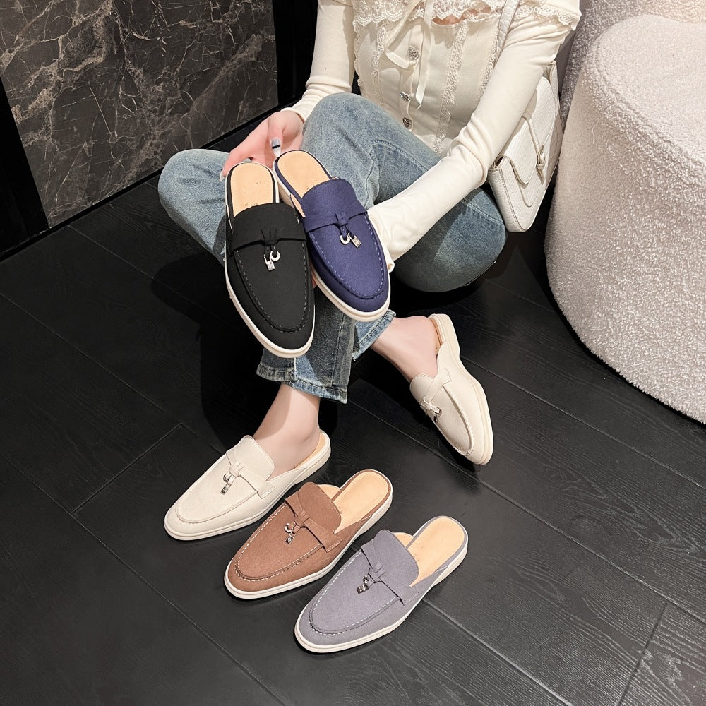 Mocassins en cuir véritable pour femme, pantoufles ouvertes