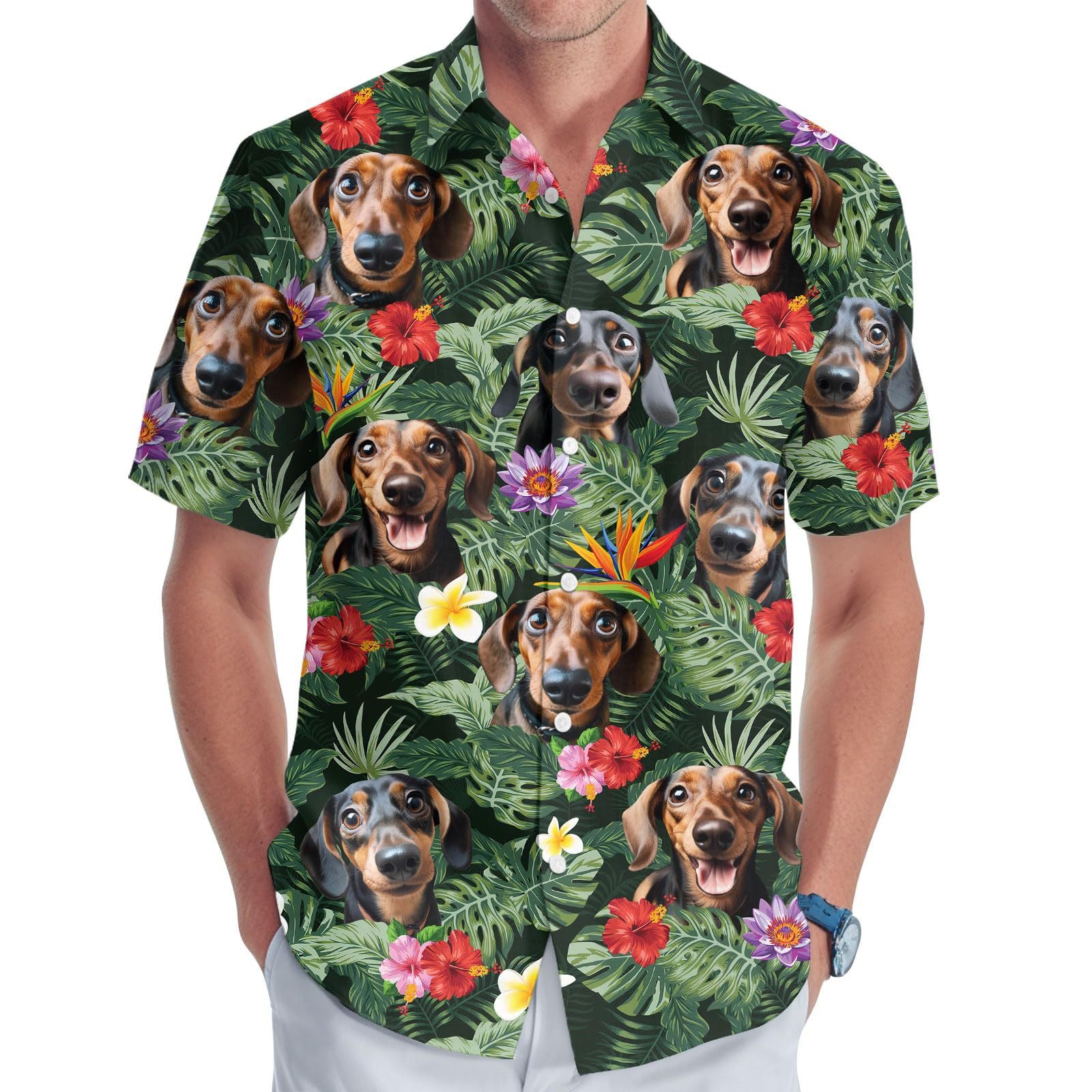 Camisa estampada de manga corta con solapas retro para hombre