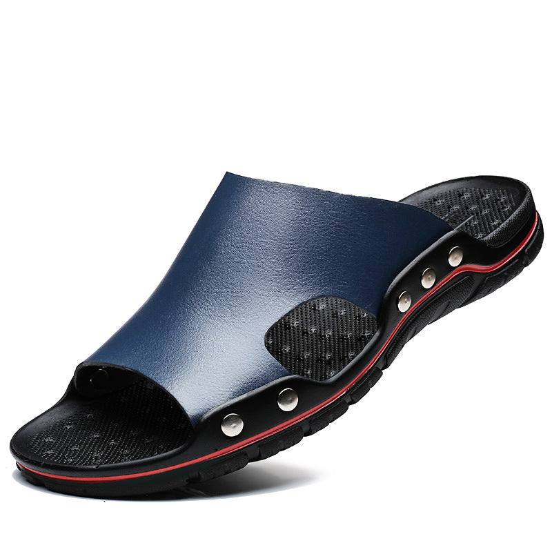 Herren-Slipper für den Sommer aus Leder, lässige Sandalen, rutschfeste neue Ledersandalen, große Größen, Strand- und Outdoorschuhe